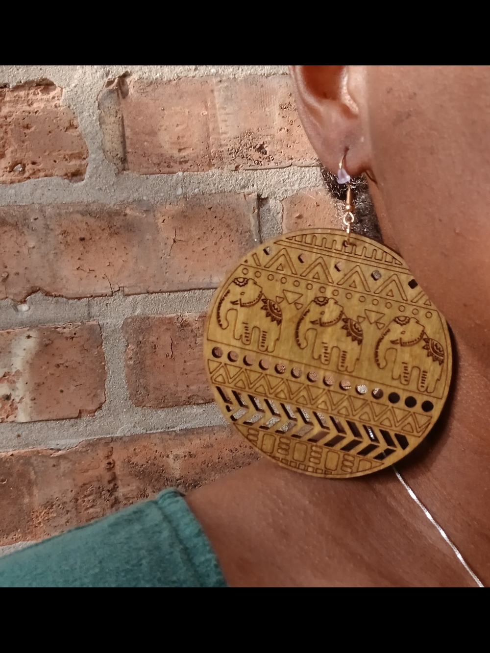 Wooden Elephant Disc Earrings — Mustard Yellow
